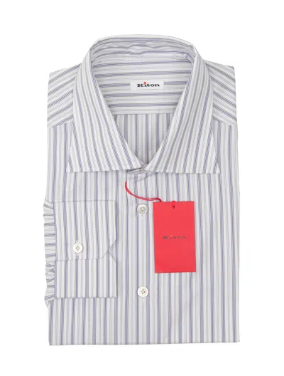 Pre-owned Kiton Blue Striped Cotton Shirt - Slim - (kt11162215)