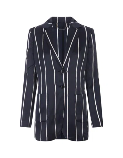 KITON BLUE STRIPED SILK SINGLE-BREASTED BLAZER