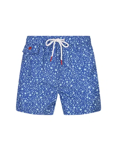 Kiton Blue Swim Shorts With Water Drops Pattern