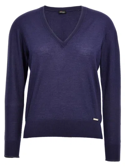 KITON BLUE V-NECK SWEATER
