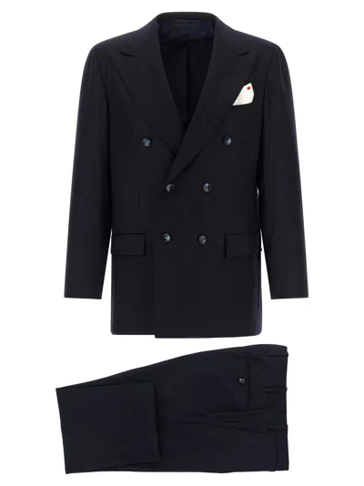 Kiton Virgin Wool And Cashmere Double-breasted Pant Suit In White