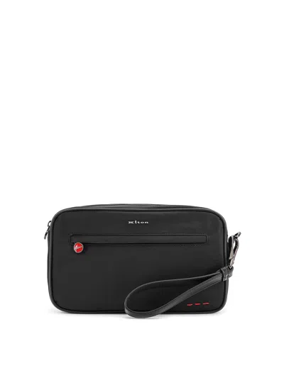 KITON NYLON CLUTCH BAG WITH ICONIC LOGO EMBROIDERY