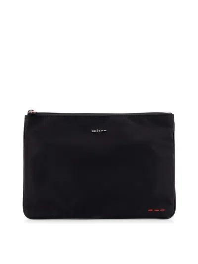 Kiton Nylon Clutch Bags With Metal Lettering Logo