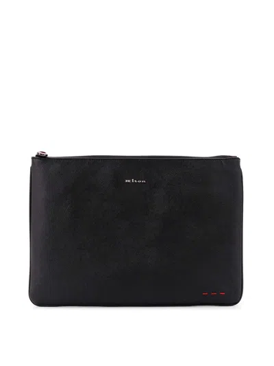 Kiton Nylon Clutch Bag With Iconic Logo Embroidery