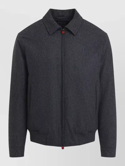 Kiton Bomber Style Jacket Long Sleeves Collar In Black