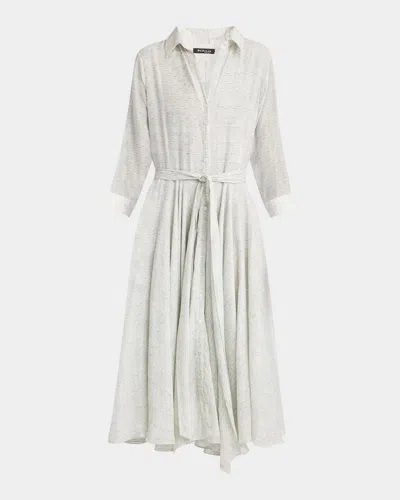 Kiton Bracelet-sleeve Silk Midi Shirtdress In Lt Blu Mult