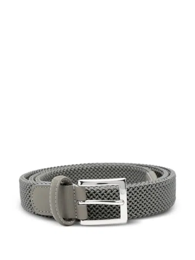 Kiton Braided Leather-trim Belt In Gray