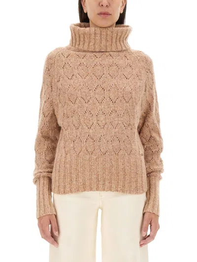 Kiton Brown Knitted Turtle Neck Sweater In Neutral