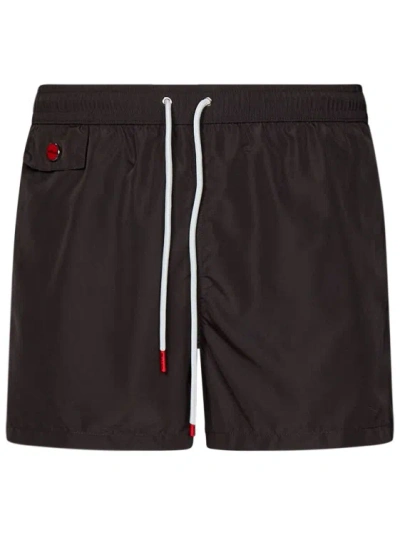 Kiton Brown Lightweight Polyester Swim Shorts In Black