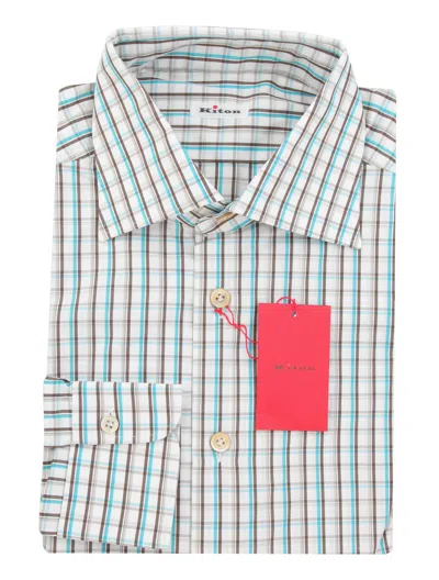 Pre-owned Kiton Brown Plaid Cotton Shirt - Slim - (kt12122326)