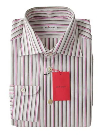 Pre-owned Kiton Brown Striped Cotton Shirt - Slim - (kt4272225)