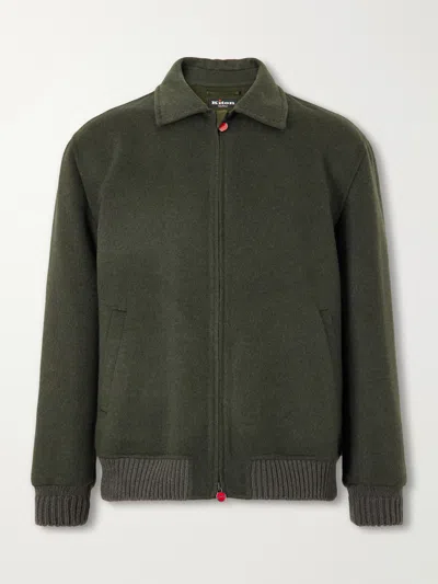 Kiton Brushed Wool And Cashmere-blend Blouson Jacket In Green