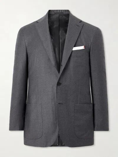 Kiton Brushed Wool Suit Jacket In Gray