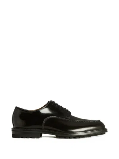 Kiton Brushed-leather Lug-sole Derby Shoes In Black