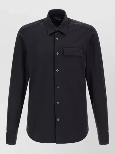 Kiton Buba Shirt Straight Cut Chest Pocket Long Sleeves In Black
