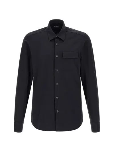Kiton Buba Shirt Straight Cut Chest Pocket Long Sleeves In Black