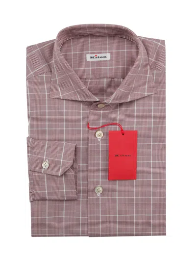 Pre-owned Kiton Burgundy Red Plaid Cotton Shirt - Slim - (kt1224222)