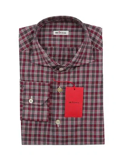 Pre-owned Kiton Burgundy Red Plaid Cotton Shirt - Slim - (kt1224224)