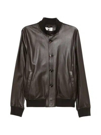 Kiton Buttoned Leather Jacket In Brown