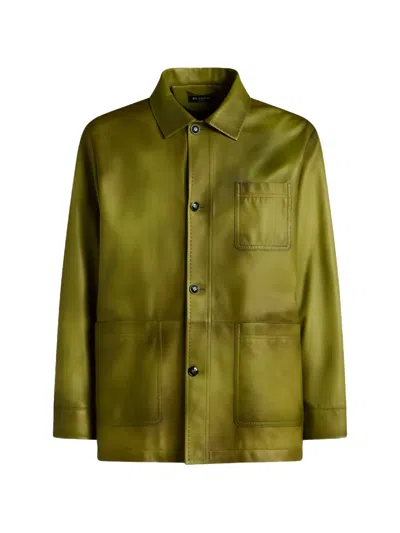 Kiton Button-fastening Leather Jacket In Transparent