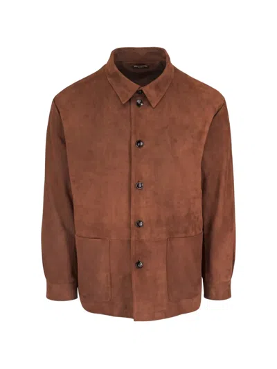 Kiton Button-up Suede Jacket In Animal Print