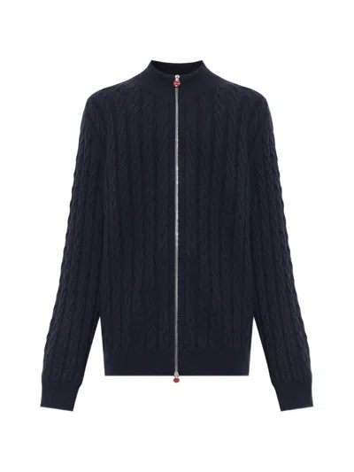 Kiton Cable-knit Zip-up Cardigan In Blue