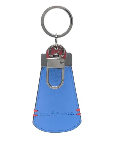 Kiton Calfskin Key Ring In Blue