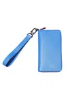 Kiton Calfskin Phone Holder Cardholder Wrist Strap In Blue