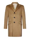 KITON CAMEL-COLORED SINGLE-BREASTED CASHMERE COAT W