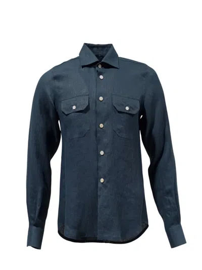 Kiton Collared Shirt With Pockets And Long Sleeves In Blue