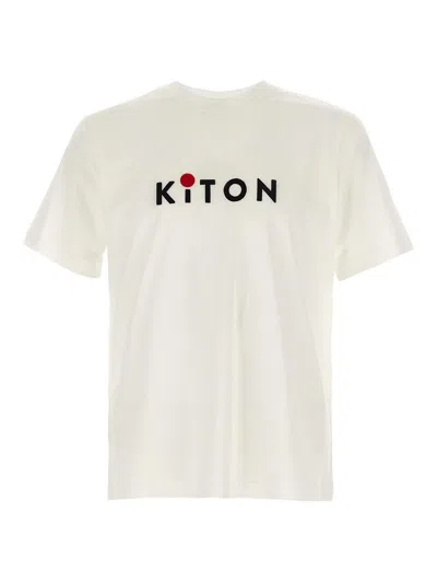 Kiton Embroidered Logo Crew Neck T-shirt In Gray