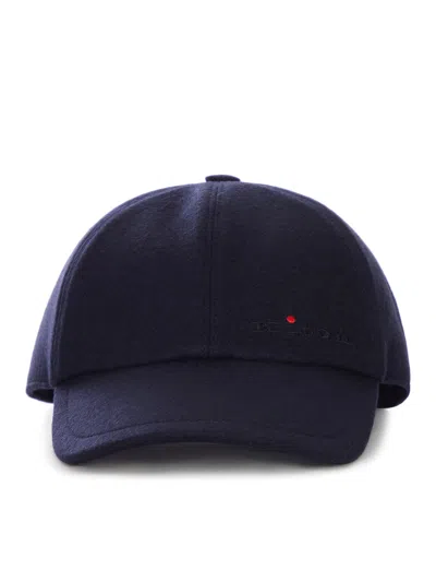 Kiton Cashmere Baseball Cap With Embroidered Logo In Blue