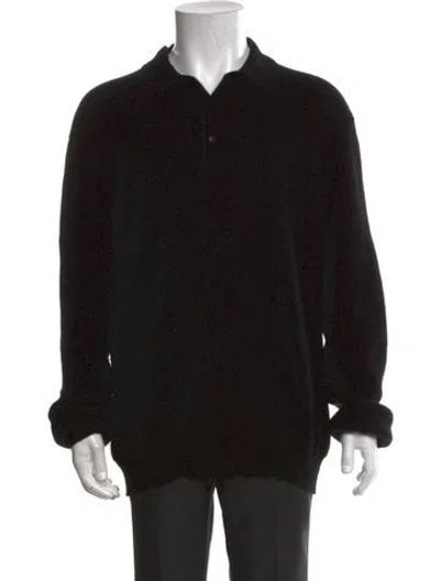 Pre-owned Kiton Cashmere Collar Polo Sweater In Black