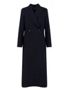 Kiton Long Jacket With Structured Shoulders And Notched Lapels In Blue