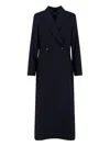 Kiton Long Jacket With Structured Shoulders And Notched Lapels In Blue