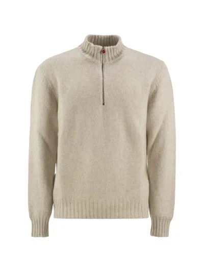 Kiton Cashmere Half-zip Sweater In Neutral