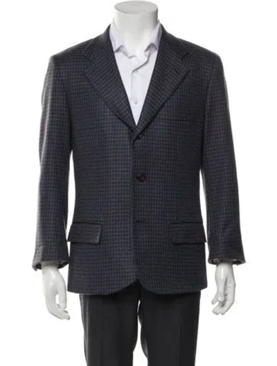 Pre-owned Kiton Cashmere Houndstooth Print Blazer In Blue