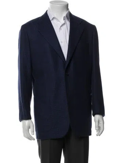 Pre-owned Kiton Cashmere Houndstooth Print Blazer In Blue