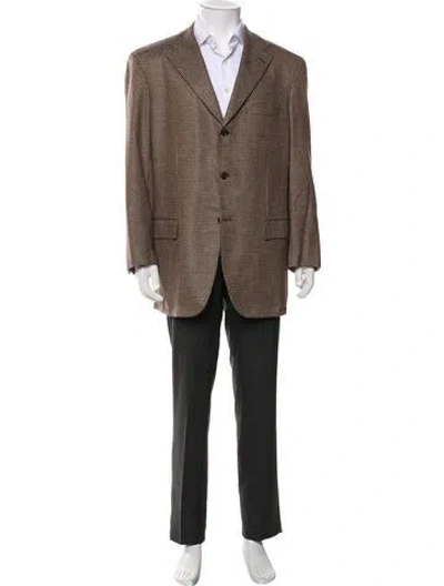 Pre-owned Kiton Cashmere Houndstooth Print Blazer In Brown