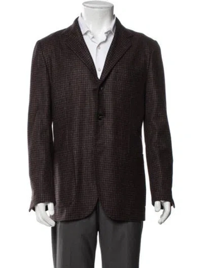 Pre-owned Kiton Cashmere Houndstooth Print Blazer In Brown