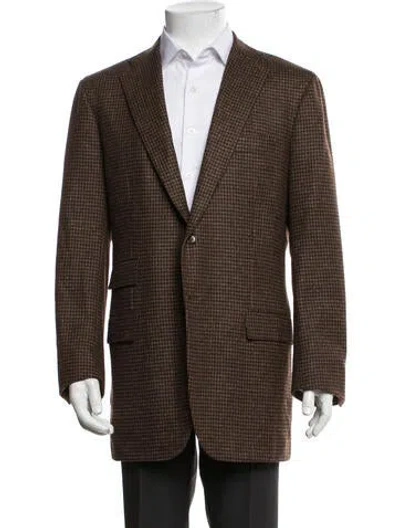 Pre-owned Kiton Cashmere Houndstooth Print Blazer In Brown