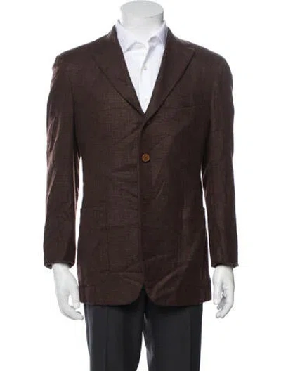 Pre-owned Kiton Cashmere Houndstooth Print Blazer In Burgundy