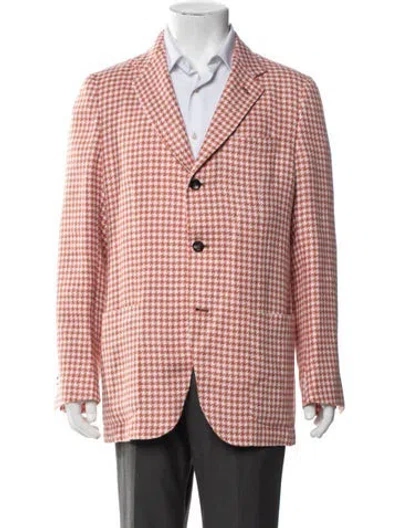 Pre-owned Kiton Cashmere Houndstooth Print Blazer In Red
