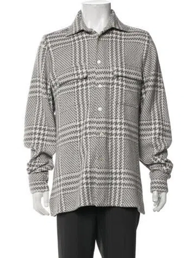 Pre-owned Kiton Cashmere Houndstooth Print Jacket In Grey