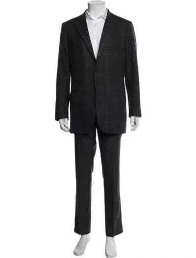 Pre-owned Kiton Cashmere Houndstooth Print Overcoat In Gray