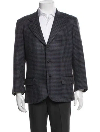 Pre-owned Kiton Cashmere Houndstooth Print Peacoat In Blue