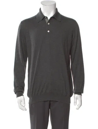 Pre-owned Kiton Cashmere Mock Neck Polo Sweater In Gray