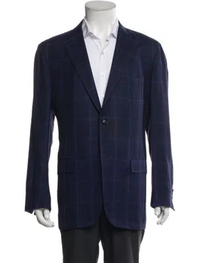 Pre-owned Kiton Cashmere Patterned Blazer In Blue