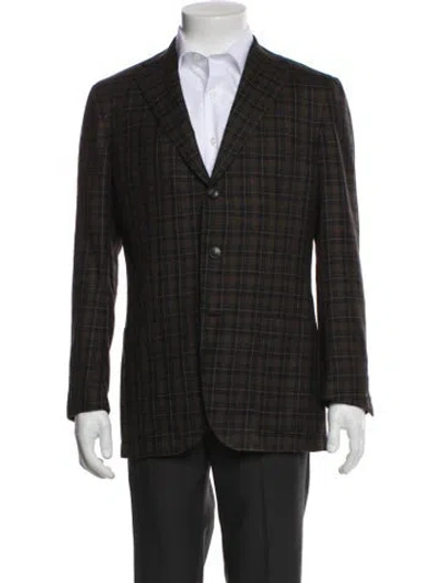Pre-owned Kiton Cashmere Plaid Print Blazer In Black
