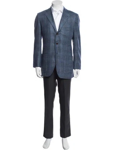Pre-owned Kiton Cashmere Plaid Print Blazer In Black